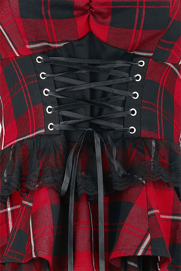 H&R London Red Tartan Gothic Dress Kurzes Kleid schwarz rot