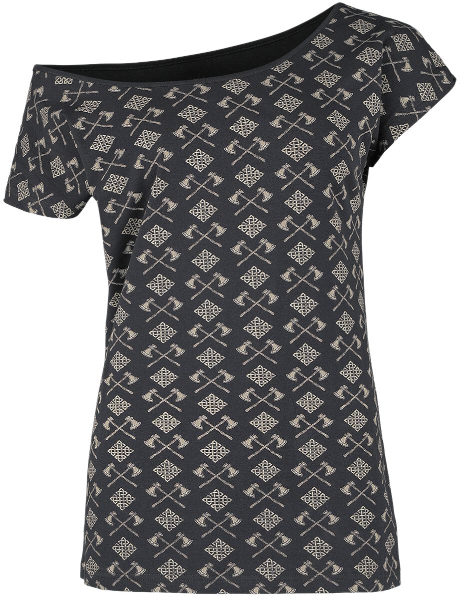 Image of T-Shirt di Black Premium by EMP - T-shirt with axes and Celtic knots - S a XL - Donna - grigio scuro