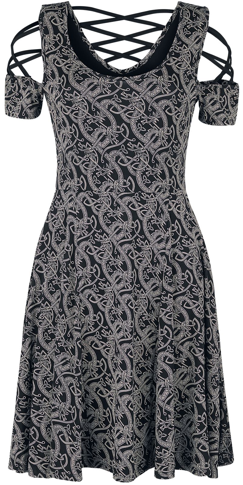 Image of Miniabito di Black Premium by EMP - Dress with Lacing and Celtic-Style Print - S a 5XL - Donna - nero
