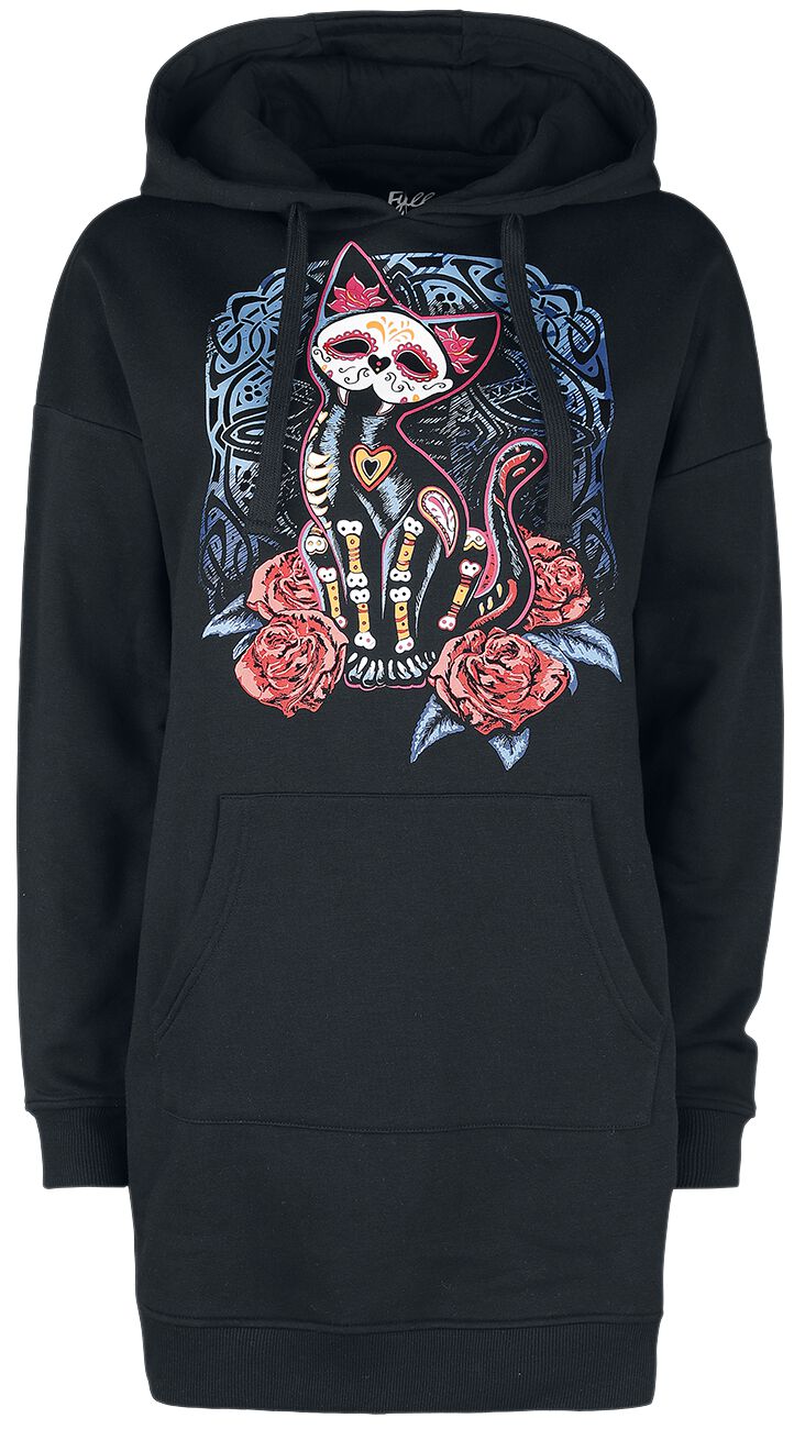 Full Volume by EMP Long hoodie with cat print Hooded sweater black