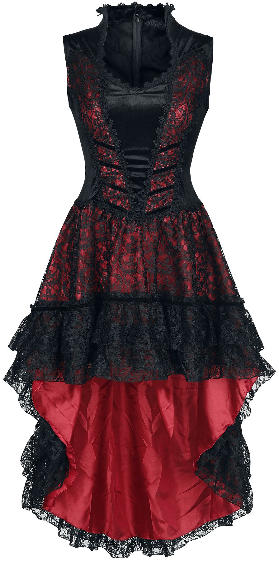Sinister Gothic - Mittelalter Kleid knielang - Gothic Dress - XS bis 4XL - für Damen - Größe S - schwarz/rot