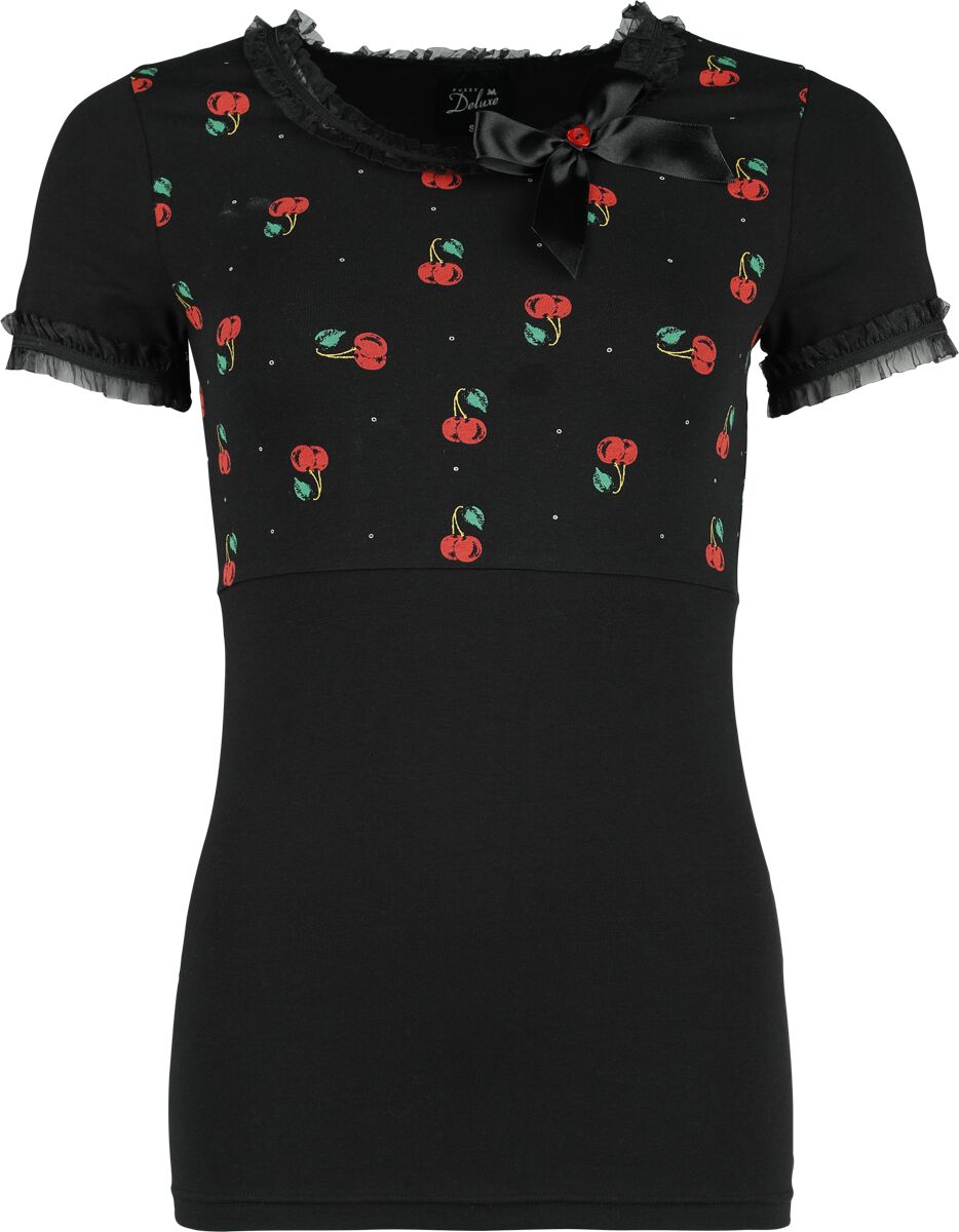 Image of T-Shirt Rockabilly di Pussy Deluxe - Bow On Cherries Shirt - XS a XXL - Donna - nero/rosso
