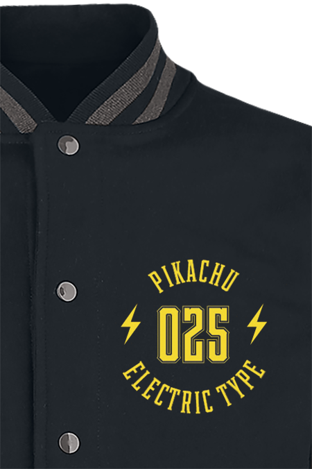 Pokémon Pikachu Collegejacke schwarz grau meliert