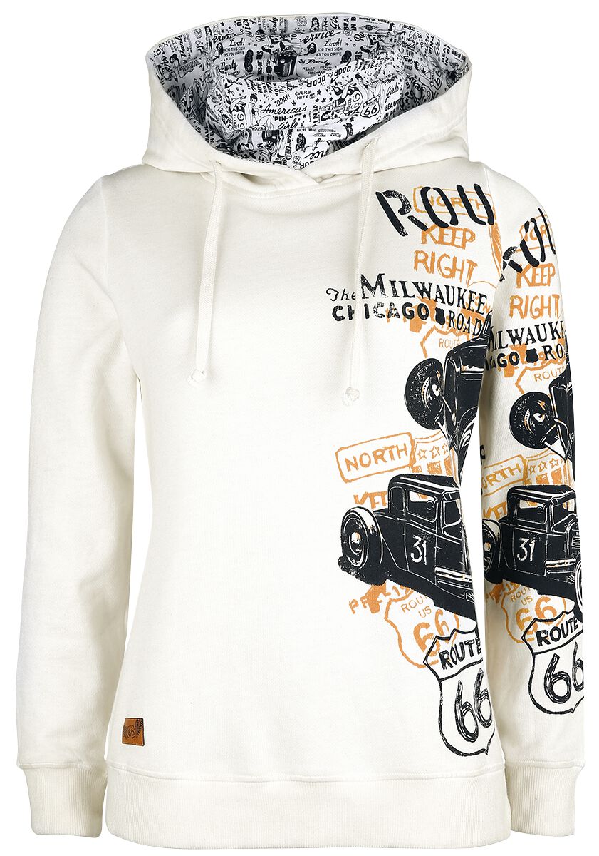 Image of Rock Rebel by EMP Rock Rebel X Route 66 - Weißer Kapuzenpullover mit Print und integriertem Kragen Girl-Kapuzenpulli altweiß