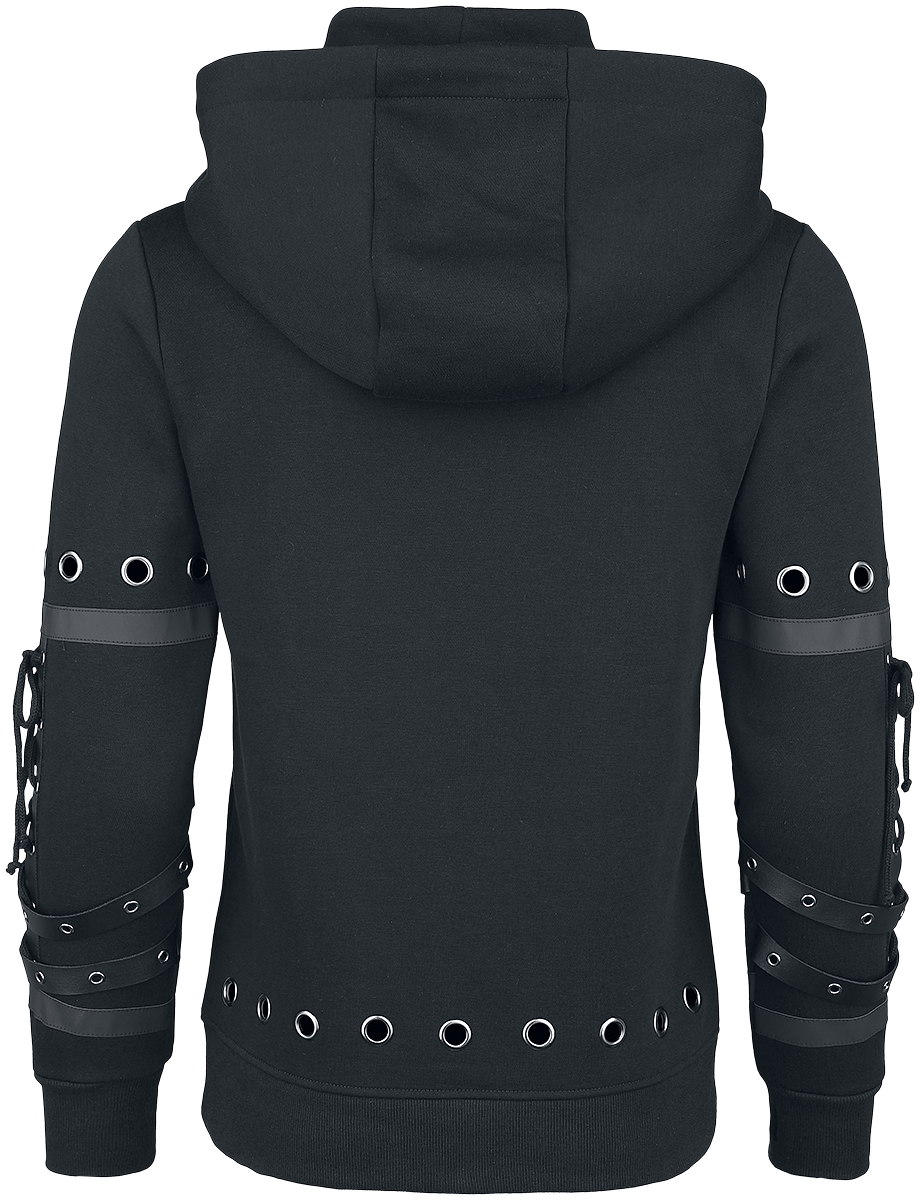 Black Blood by Gothicana - Gothic Kapuzenpullover - Hoody with Straps and Eyelets - S bis L - für Damen - Größe M - schwarz