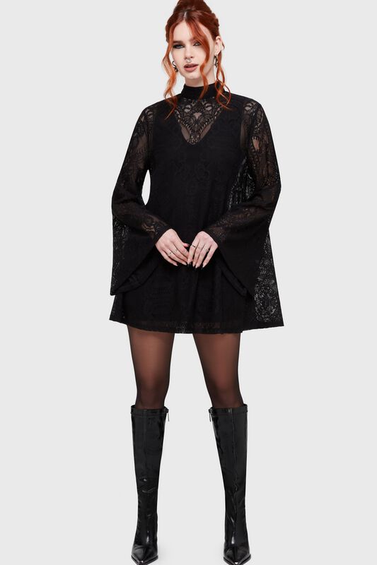 Killstar - Gothic Kurzes Kleid - Waltz Of The Wicked - Waltz In Mourning Mini Dress - XS bis 3XL - für Damen - Größe XS - schwarz