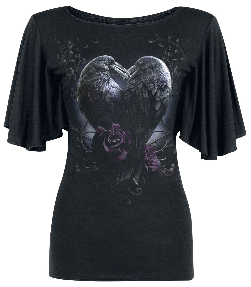 Spiral Raven Heart T-Shirt schwarz in XXL
