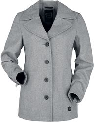 grauer kurzer Mantel zum Knöpfen