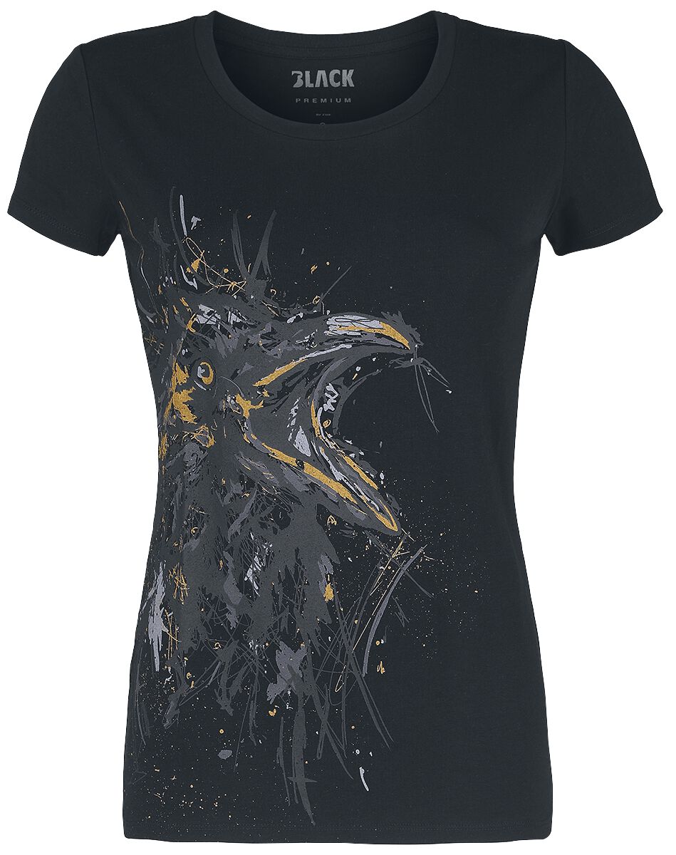 Image of T-Shirt di Black Premium by EMP - Ladies’ t-shirt with sketch art raven - S a 5XL - Donna - nero