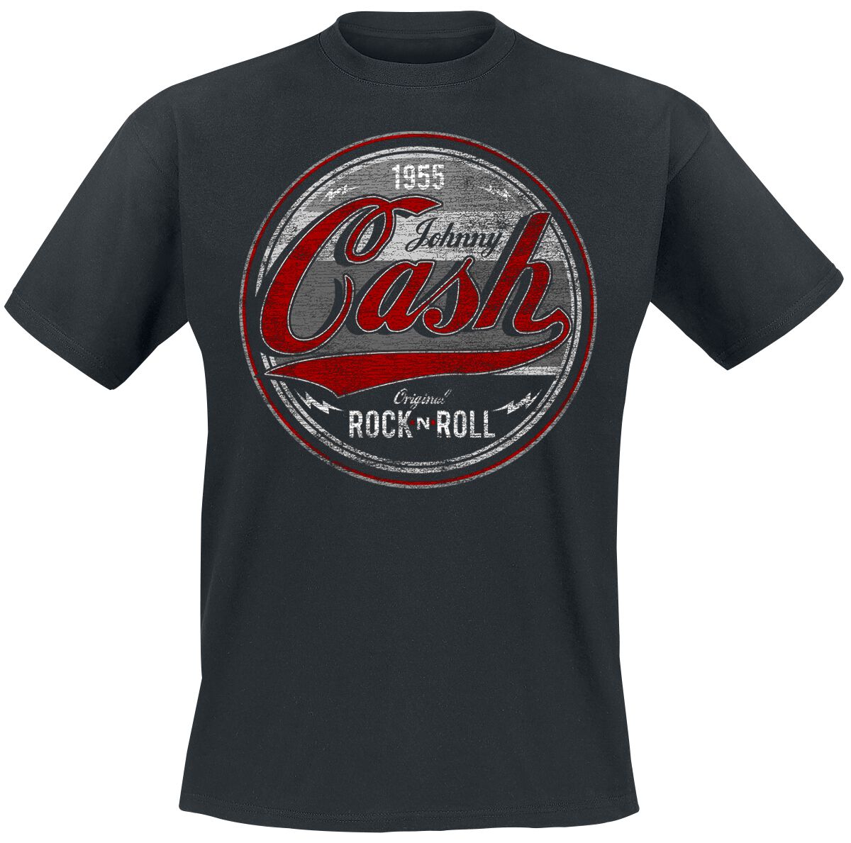 Johnny Cash T-Shirt - Original Rock n Roll Red/Grey - S bis 4XL - für Männer - Größe S - schwarz  - Lizenziertes Merchandise!