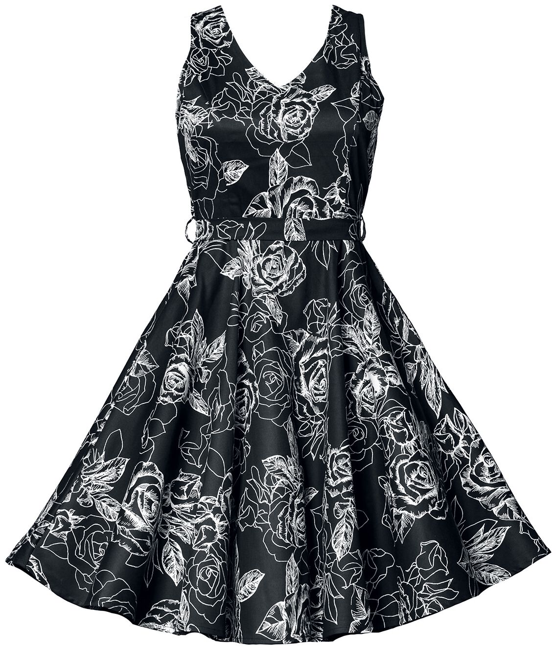 Belsira Swing-Blumenkleid Mittellanges Kleid schwarz weiß in XL