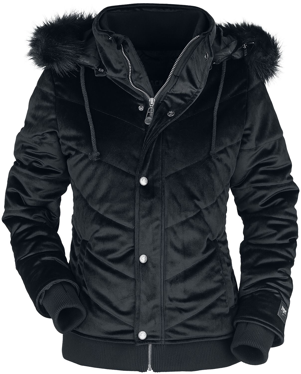 Levně Black Premium by EMP Sametová zimní bunda s kožešinou na kapuci Dámská zimní bunda černá