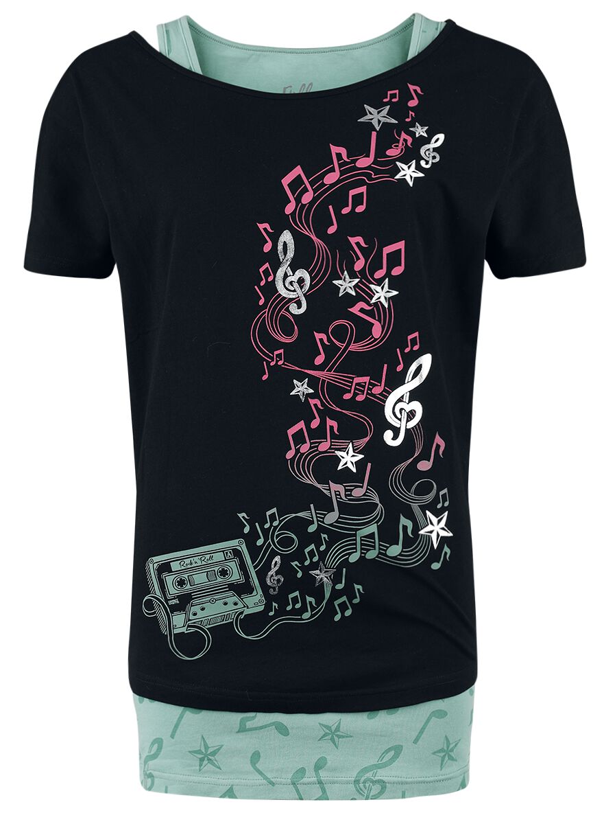 Levně Full Volume by EMP Three Pieces T-Shirt and Tops with Notes and Stars Dámské tričko schwarz/pink/grün