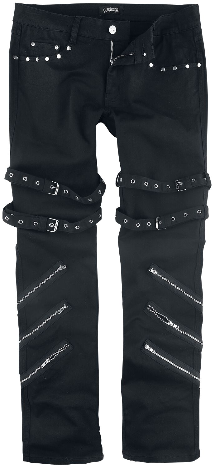 Image of Jeans Gothic di Gothicana by EMP - Jared - Black Jeans with Buckles, Zips and Studs - W30L32 a W40L34 - Uomo - nero