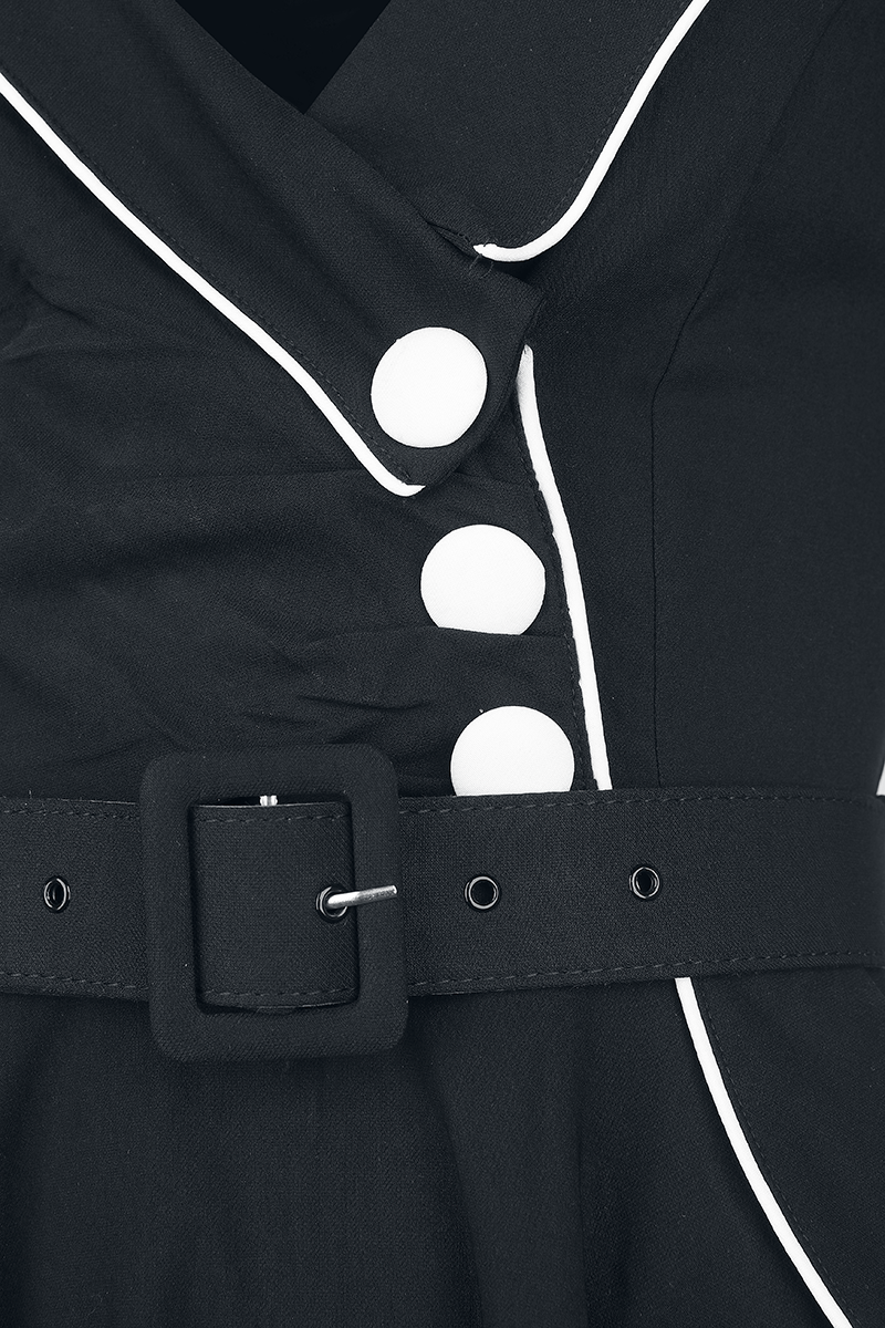 Voodoo Vixen Asymetrical Neckline Piping Detail Flare Dress Mittellanges Kleid schwarz weiß