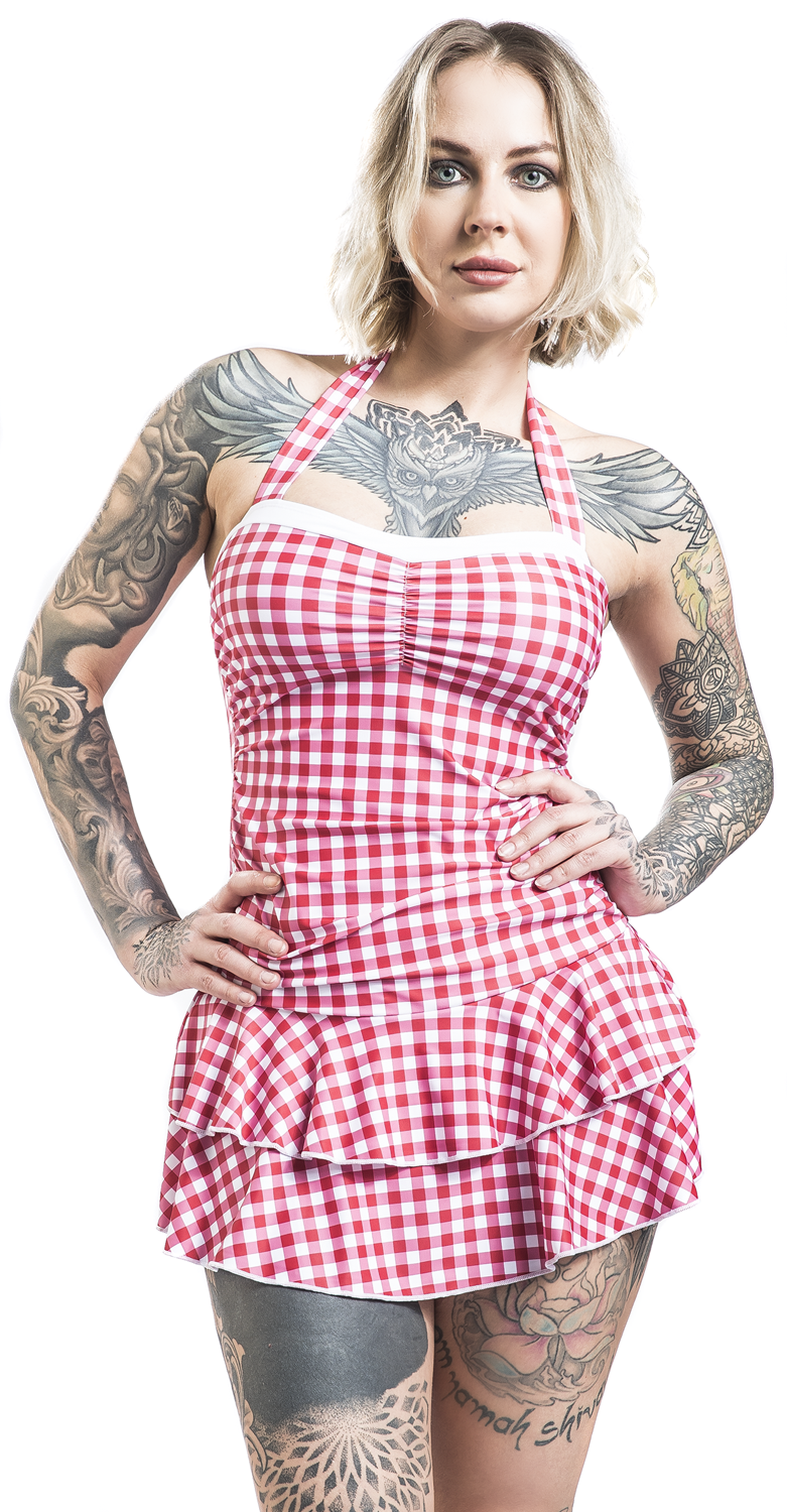 Pussy Deluxe Plaid Swimsuit Badekleid rot weiß