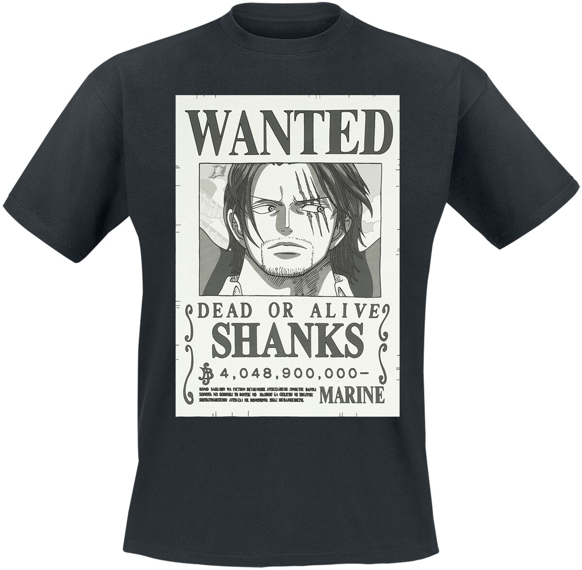 Image of T-Shirt Anime di One Piece - Wanted - Dead or Alive - Shanks - S a XXL - Uomo - nero