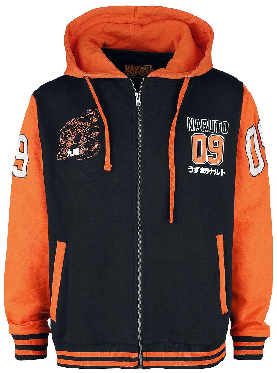 Naruto - Anime Kapuzenjacke - Varsity - S bis XL - für Männer - Größe M - schwarz/orange  - Lizenzierter Fanartikel