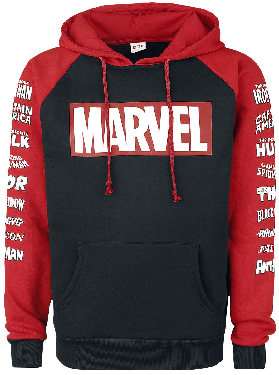 Marvel Kapuzenpullover - Logos - S bis XXL - für Männer - Größe S - schwarz/rot  - EMP exklusives Merchandise!