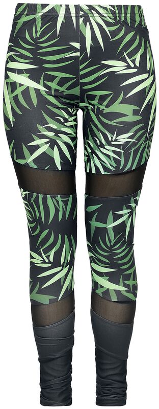 Leggings with bambus print and mesh inserts