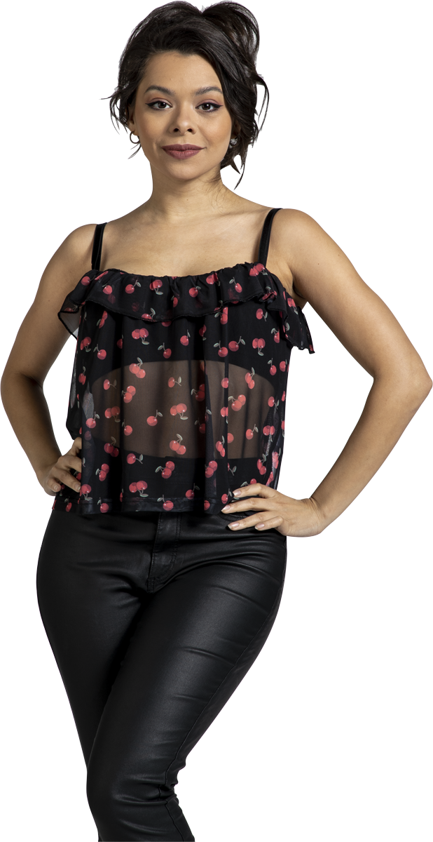 Thumbnail - Pussy Deluxe Sweet Cherries Top schwarz in M