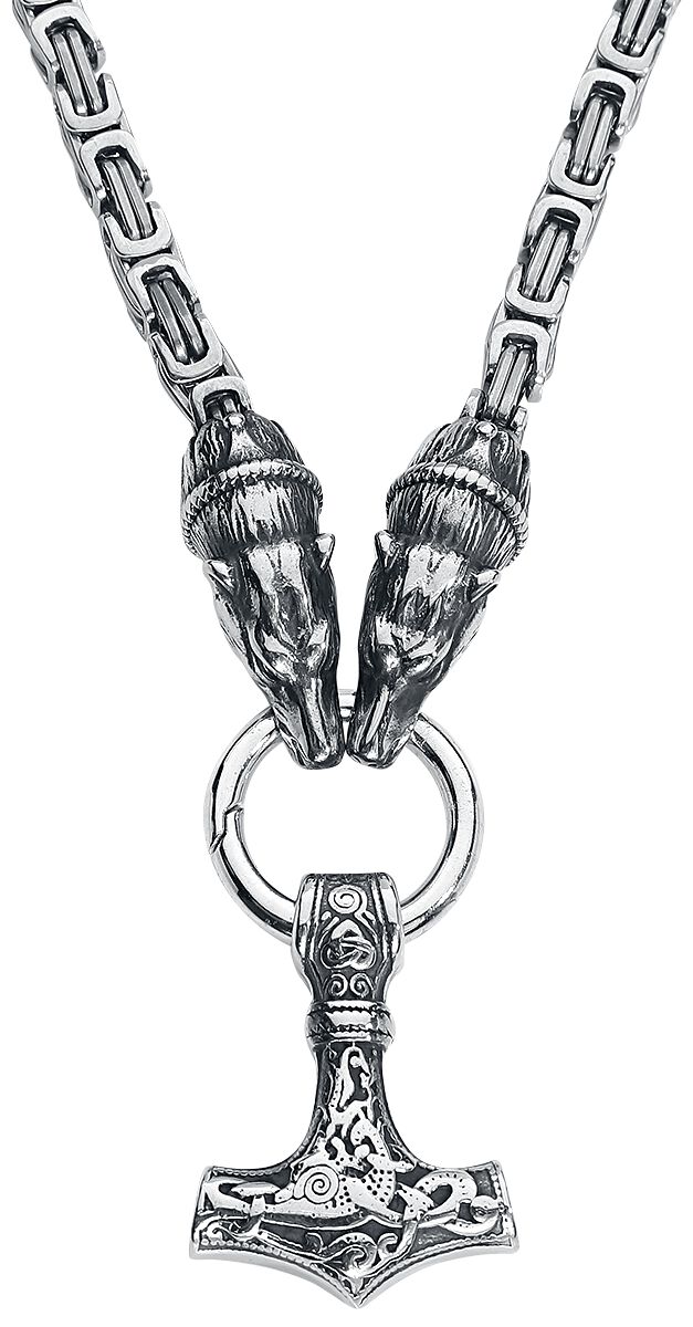 Thors Hammer mit Fenriswolf Halskette silberfarben von URBANTIMBER
