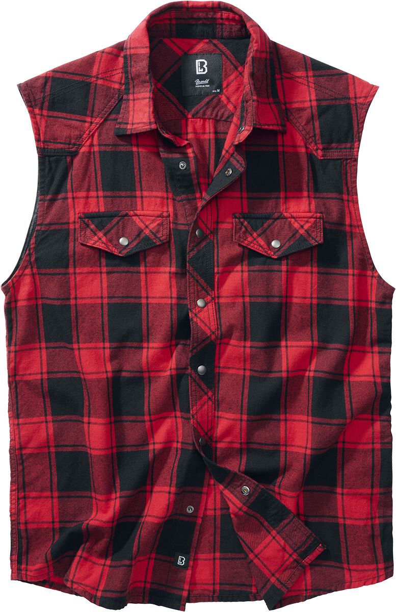 Brandit Sleeveless Checkshirt Kurzarmhemd rot schwarz in L