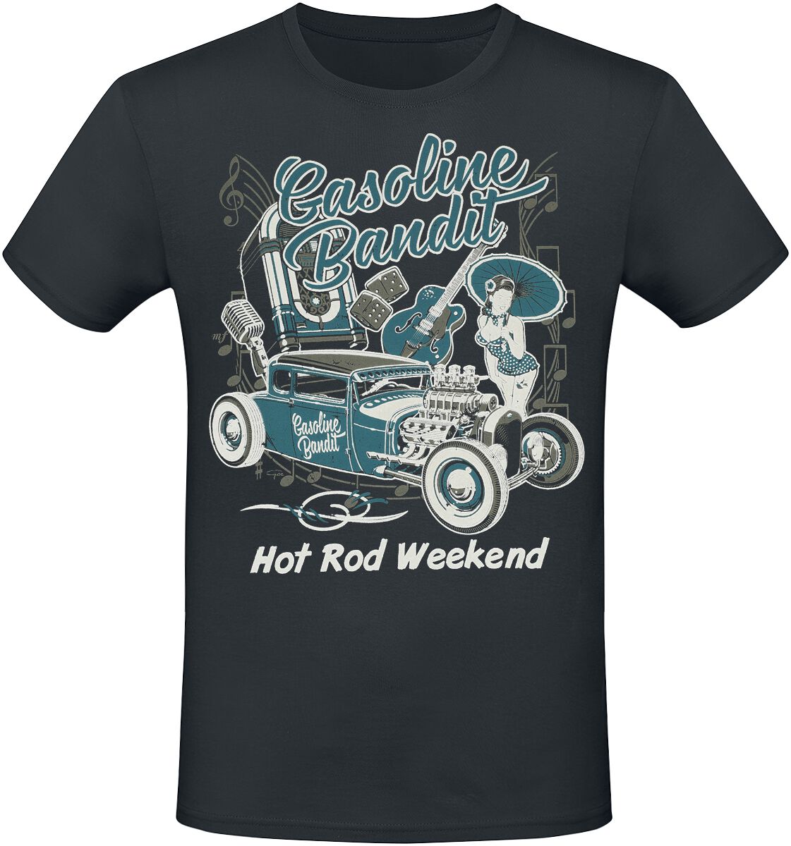 Image of T-Shirt Rockabilly di Gasoline Bandit - Hot Rod Weekend - S a 4XL - Uomo - nero