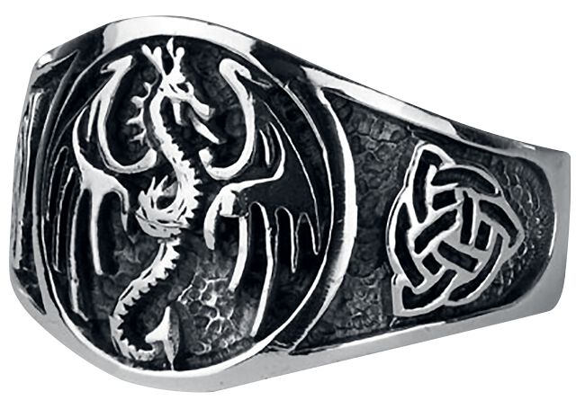 etNox hard and heavy Dragon Ring silberfarben