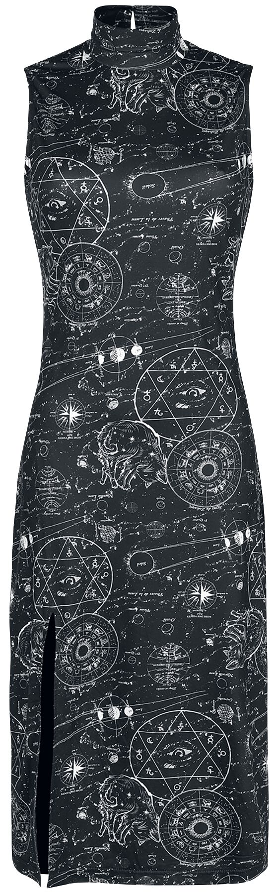 Jawbreaker - Gothic Kleid knielang - Alchemy Cat Print Midi Cut Out Dress - XS bis XXL - für Damen - Größe XS - schwarz/weiß
