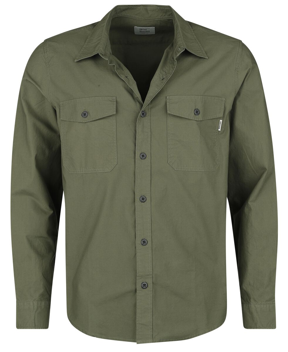 Vintage Industries Langarmhemd - Boston Shirt - S bis M - für Männer - Größe S - oliv