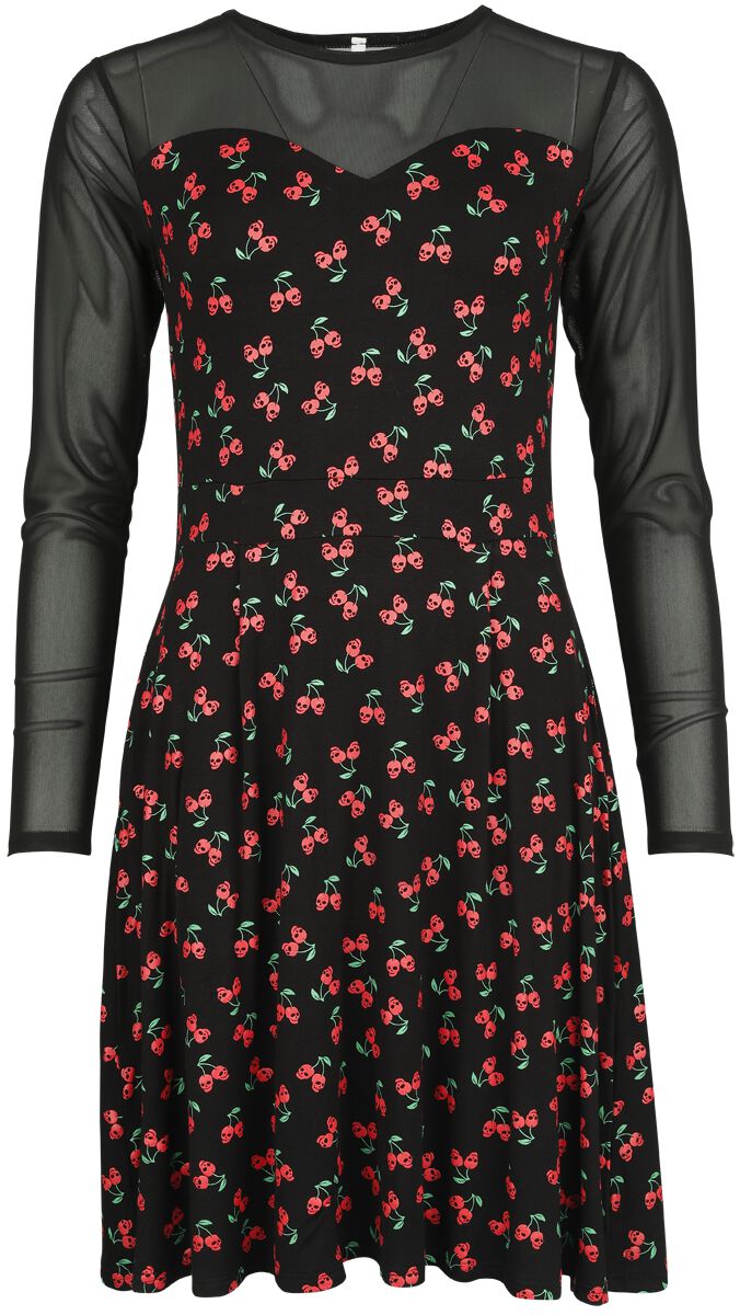 Levně Rock Rebel by EMP Síťovinové šaty s třešněmi Šaty černá
