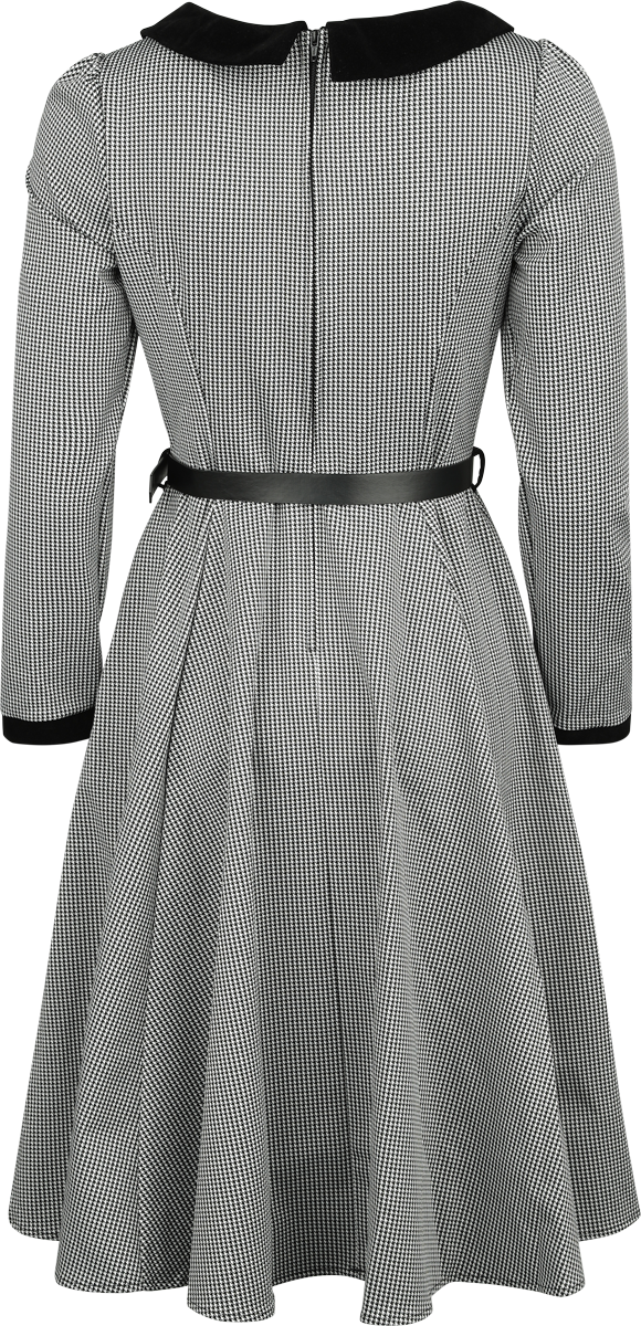 H&R London - Rockabilly Kleid knielang - XS bis M - für Damen - Größe XS - grau/schwarz