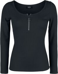 schwarzes Langarmshirt mit Reißverschluss im Rundhalsausschnitt, Black Premium by EMP, Langarmshirt