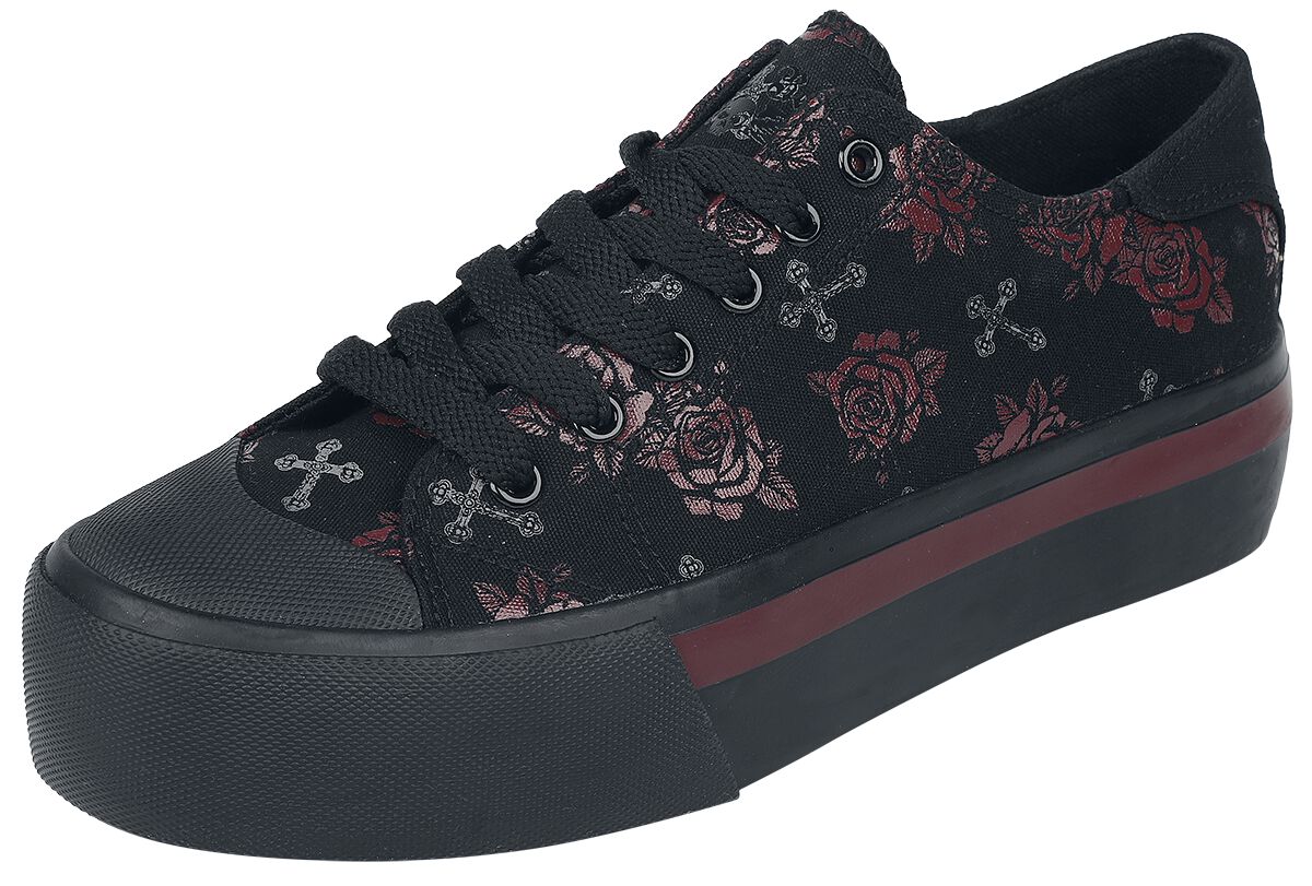 Image of Sneaker di Rock Rebel by EMP - LowCut platform trainers with cross and rose print - EU37 a EU41 - Donna - nero