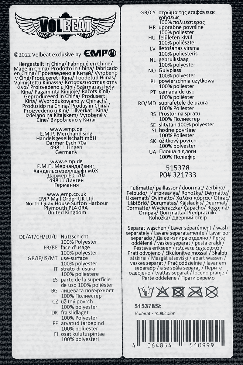 Volbeat Skull Fußmatte multicolor - 20.01% Rabatt