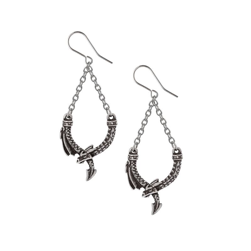 Alchemy Gothic - Gothic Ohrhänger - Dragon`s Lure Danglers - für Damen - silberfarben