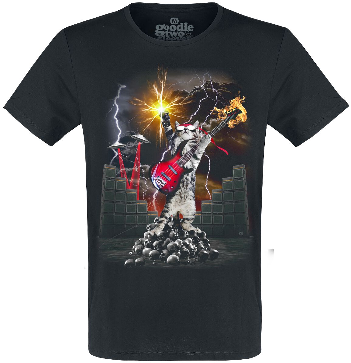 Goodie Two Sleeves T-Shirt - Heavy Metal Cat - S bis 3XL - für Männer - Größe XXL - schwarz