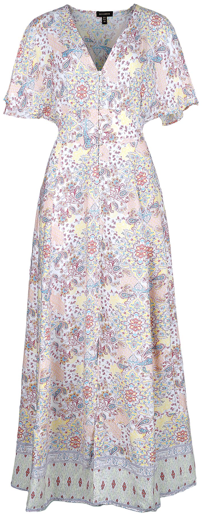 QED London Peach Button Front Angel Sleeve Maxi Dress Long dress multicolour