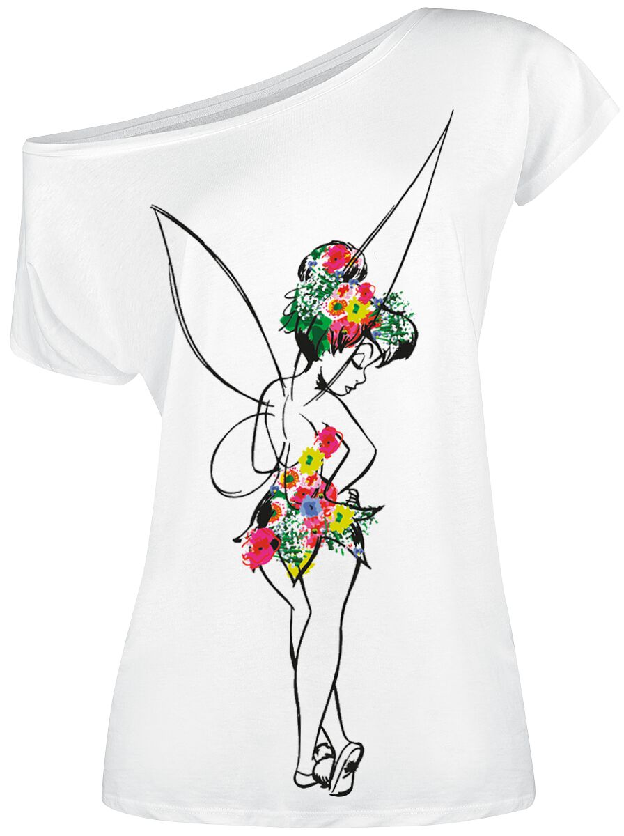 Peter Pan - Disney T-Shirt - Tinker Bell - Flower Power - S bis XL - für Damen - Größe S - weiß  - Lizenzierter Fanartikel