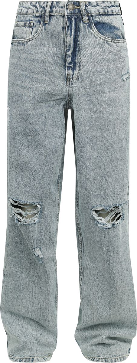 Levně Urban Classics Dámské, široké, denimové kalhoty se zničeným efektem Dámské džíny modrá