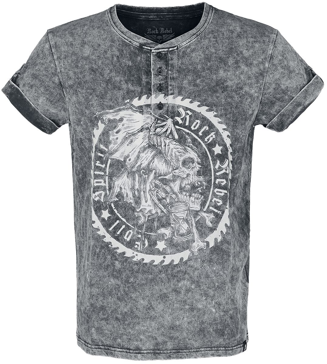 Image of T-Shirt di Rock Rebel by EMP - Vintage-Look T-Shirt with Button Placket - S a 5XL - Uomo - nero