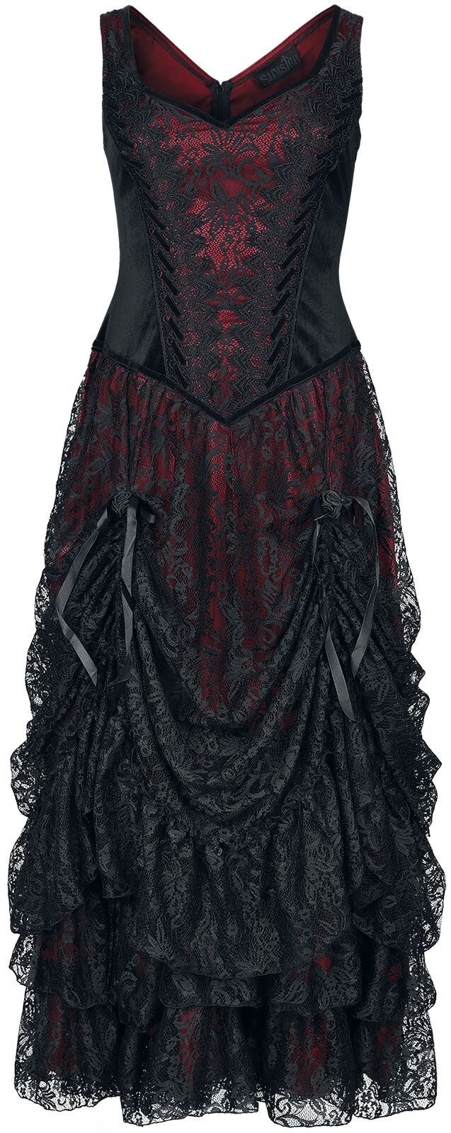 Sinister Gothic - Gothic Kleid lang - Longdress - M bis 4XL - für Damen - Größe M - schwarz/rot