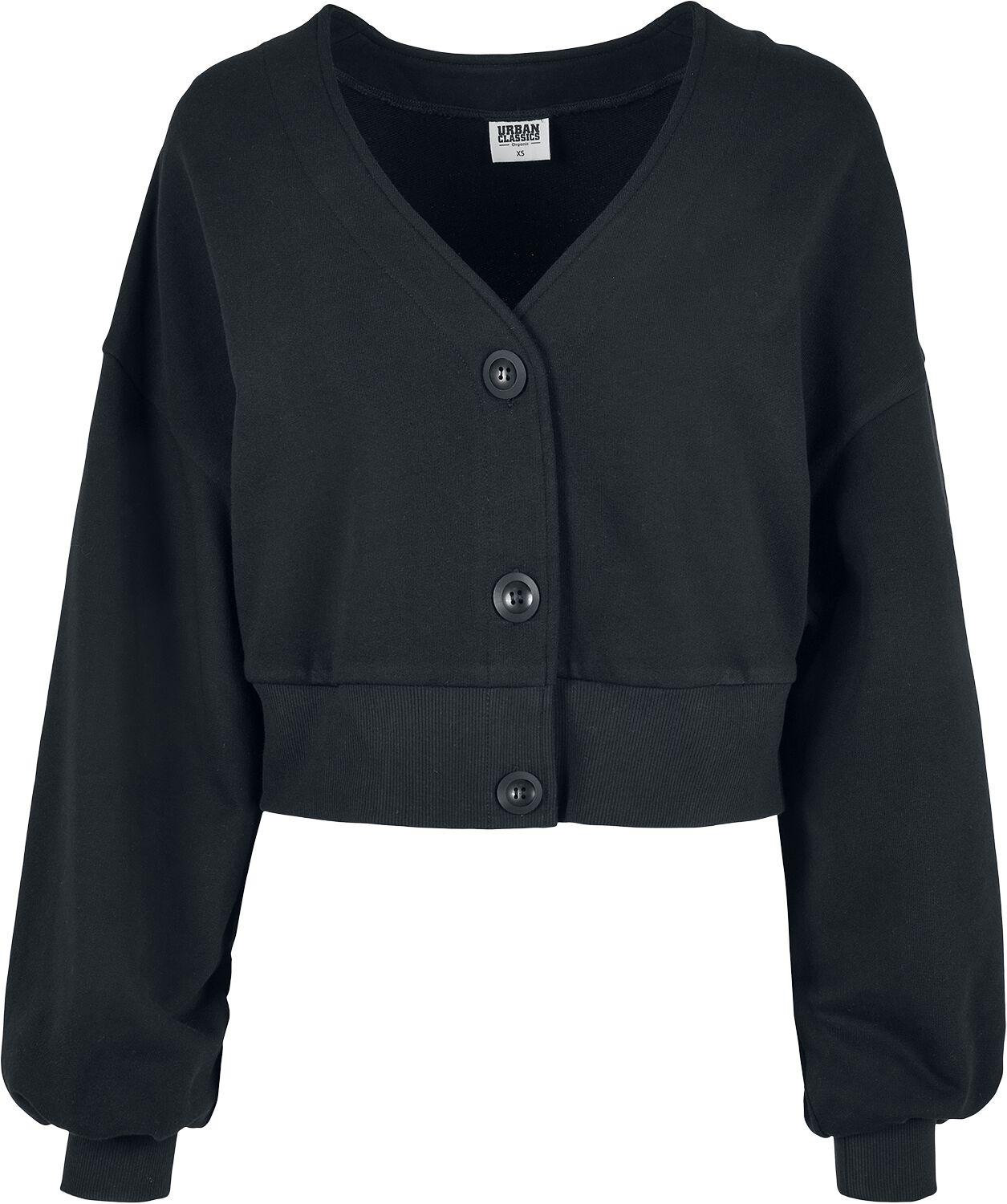 Ladies Organic Oversized Short Terry Cardigan Sweatshirt schwarz von Urban Classics