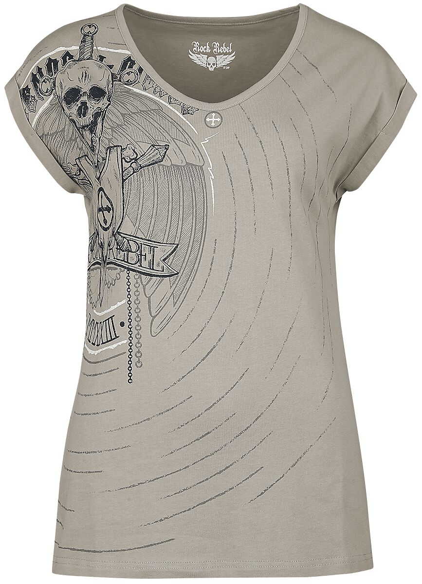 Image of T-Shirt di Rock Rebel by EMP - T-shirt with skull print - S a L - Donna - sabbia