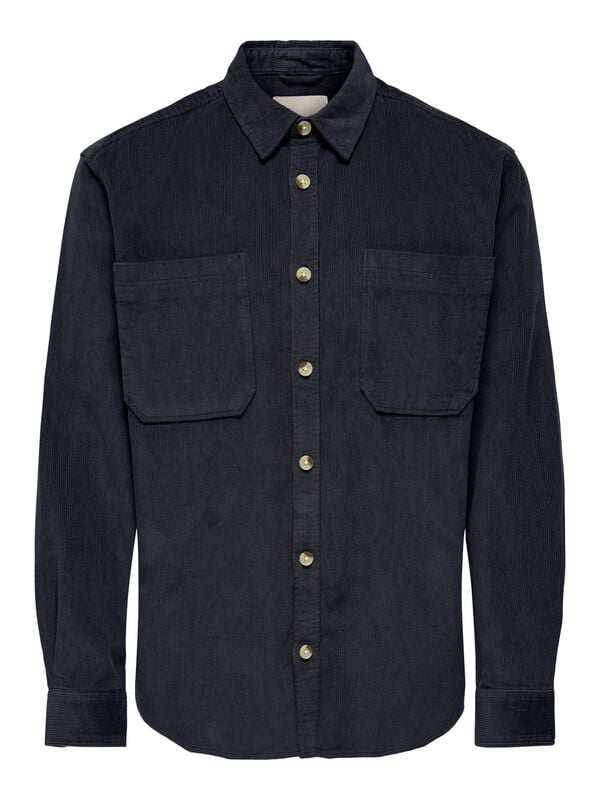 ONLY and SONS Longsleeve - ONSALP 2PKT WASHD CORD LS SHIRT NOOS - S tot XXL - voor Mannen - navy