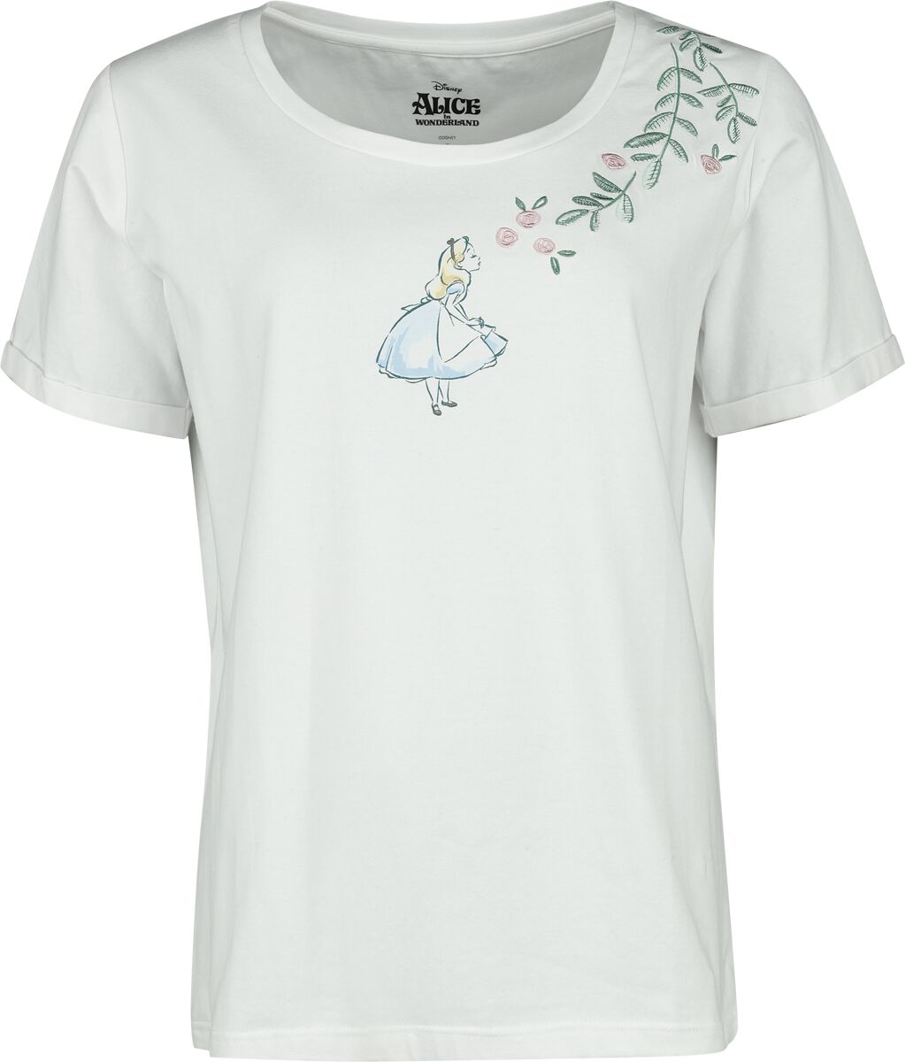 Image of T-Shirt Disney di Alice nel Paese delle Meraviglie - Alice in Wonderland - Alice With Roses - S a XXL - Donna - bianco