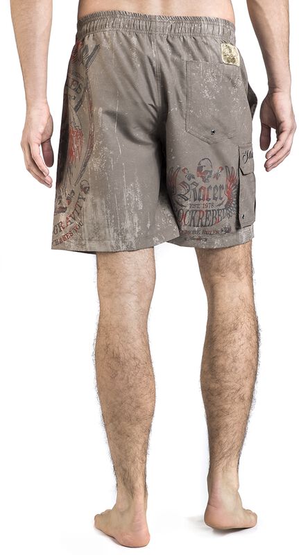 Markenkleidung Männer Sandfarbene Badeshorts mit Prints und Taschen | Rock Rebel by EMP Badeshort