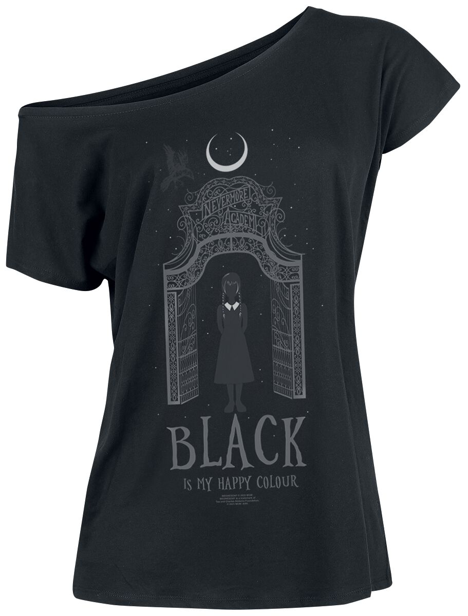 Wednesday T-Shirt - Black Is My Happy Colour - L bis XXL - für Damen - Größe L - schwarz  - Lizenzierter Fanartikel