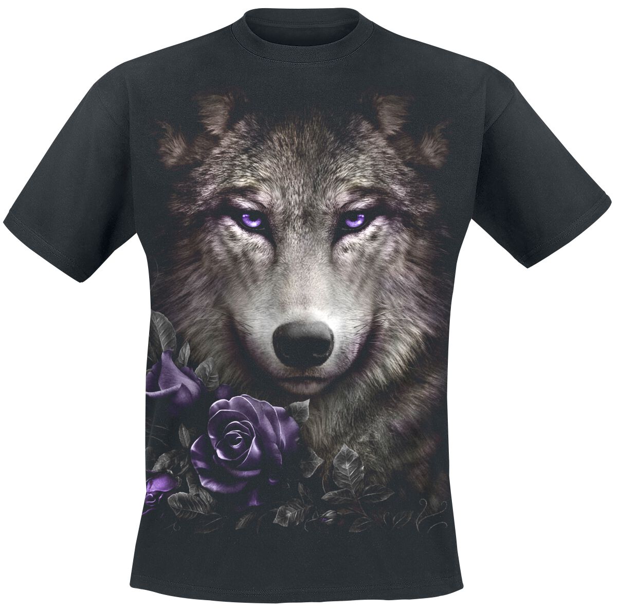 Image of T-Shirt Gothic di Spiral - Wolf Roses - M a XXL - Uomo - nero